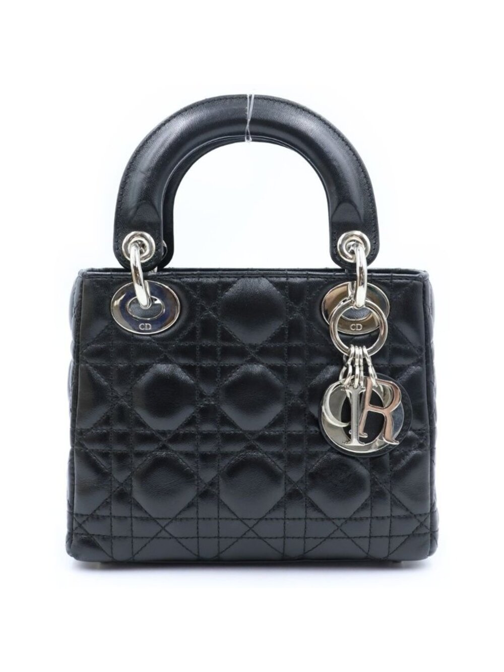Dior Mini Leather Silver 2-Way Shoulder Bag Black